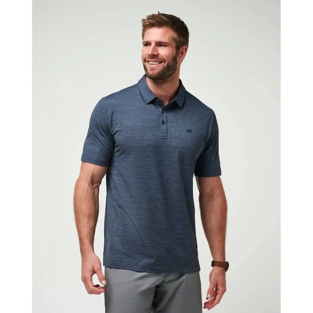 TravisMathew Heater Eco Mens Blue Heather Performance Golf Polo Shirt Medium NEW
